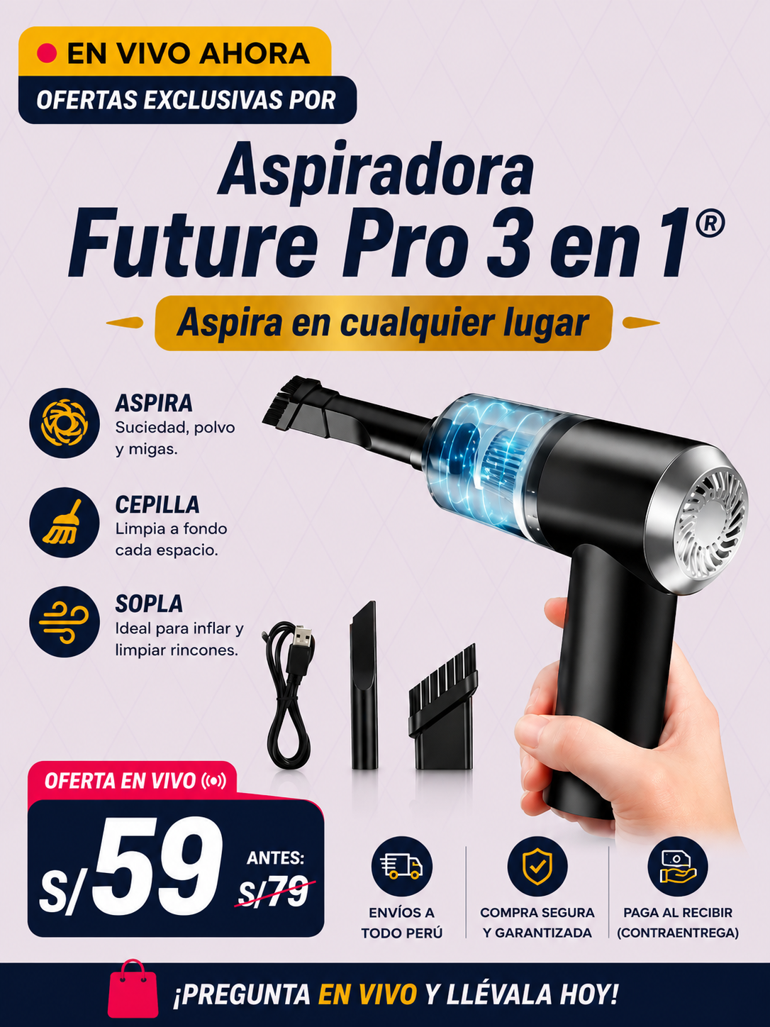 Mini Aspiradora 3 en 1 Portátil 🚗✨